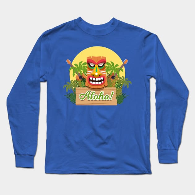 Aloha Hawaiian Tiki Long Sleeve T-Shirt by bluerockproducts